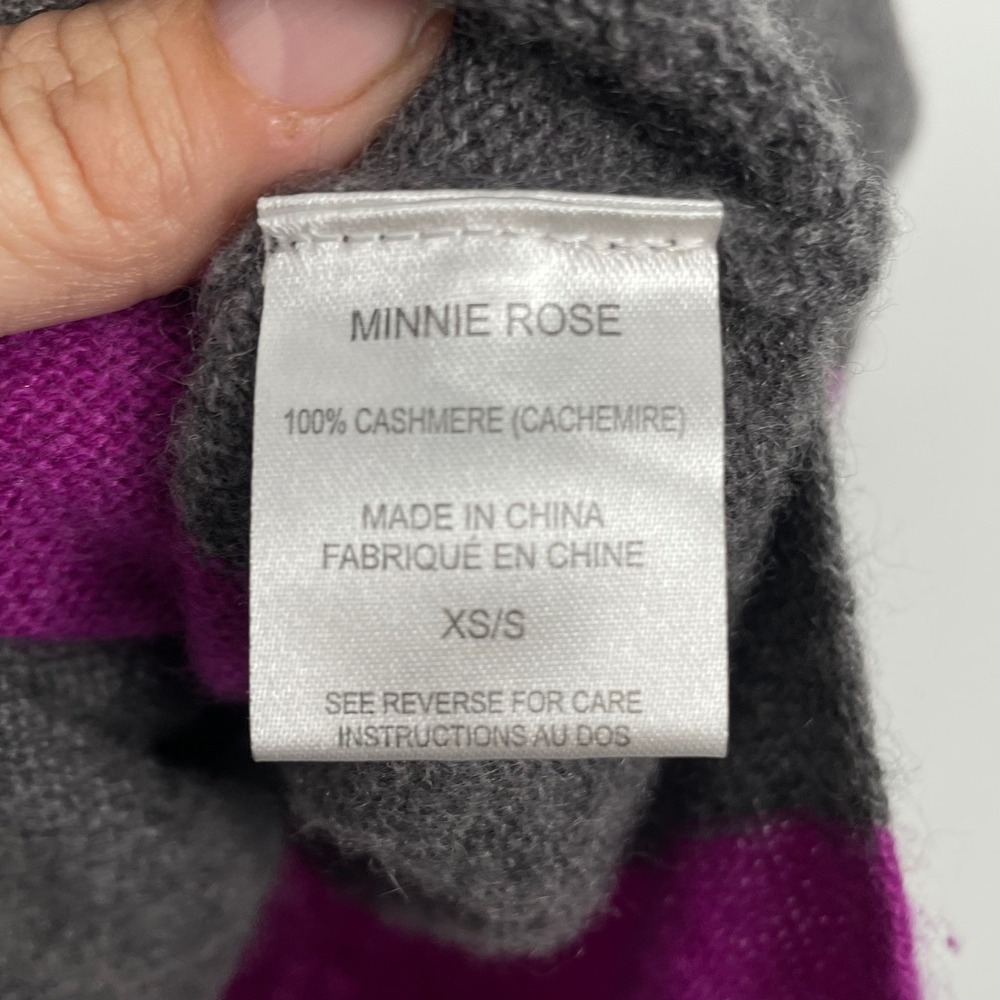 Minnie Rose Cashmere Gray Purple Striped V-Neck Short Sleeve Sweater Luxury XS/S - Picture 6 of 7